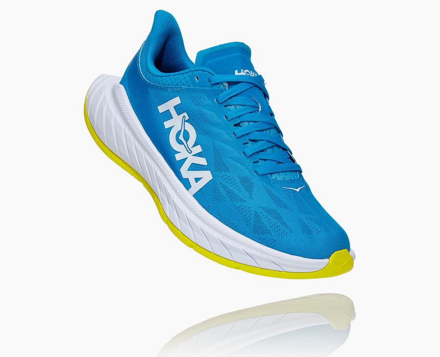 Hoka One One Carbon X 2 - Women Running Shoes - Blue/White,Australia TMS-308765